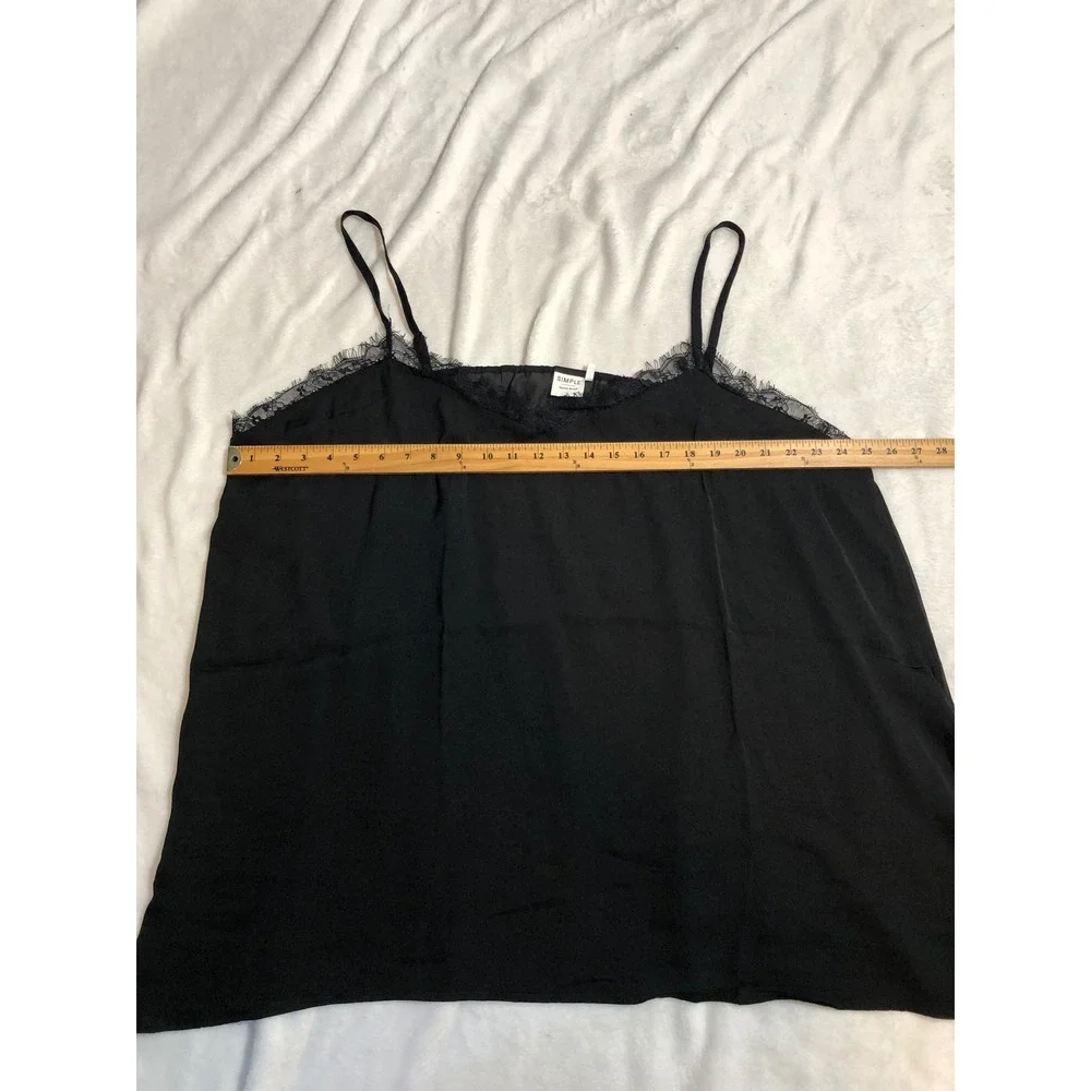 NEW Suzanne Betro Lace Trim Cami Women 4X Black Eyelash Lace V-Neck Tank Top